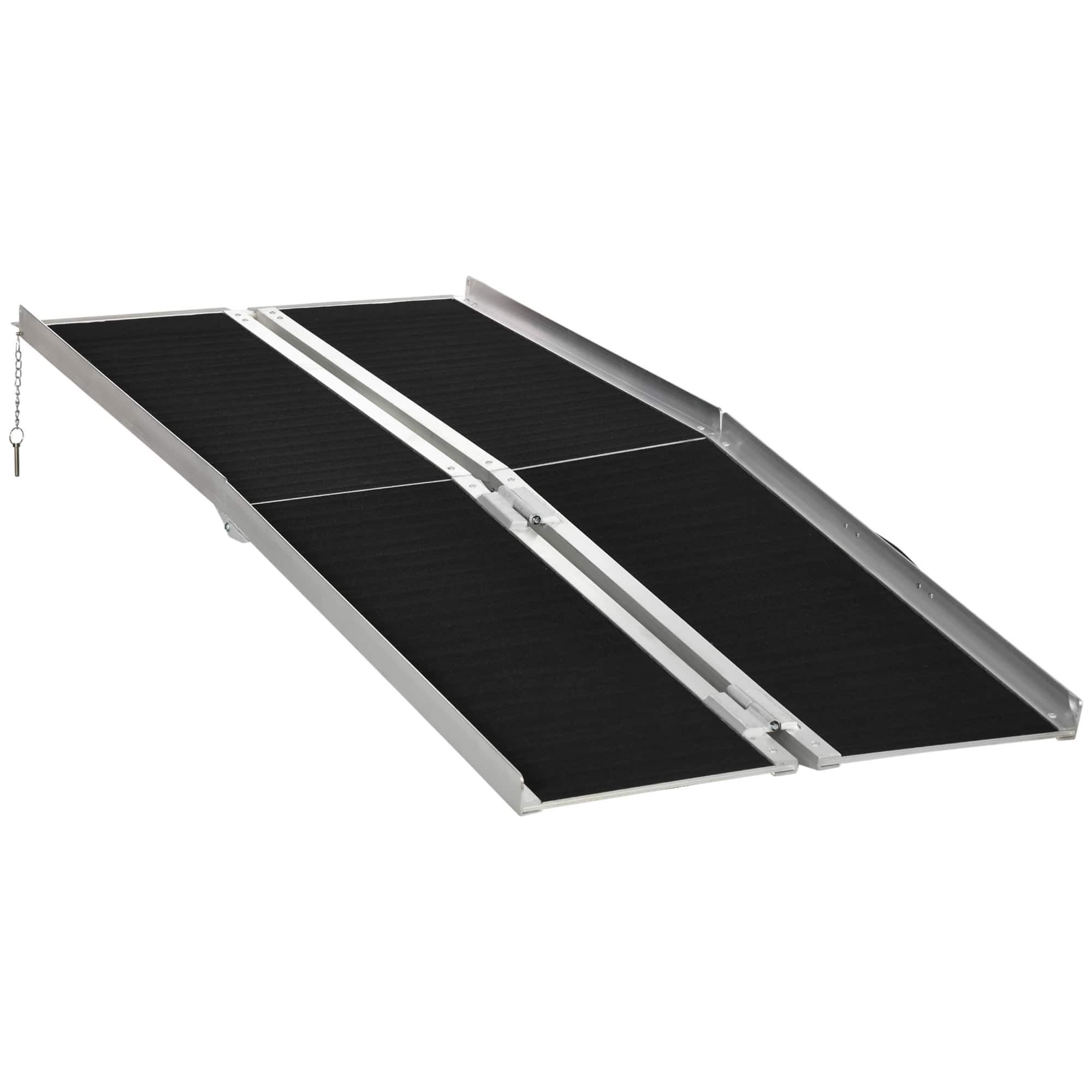 Front. Homcom - Wheelchair Ramp 6FT, Folding Aluminum Threshold Ramp with Non-Slip Surface, Transition Plate, 594lbs Weight Capacity - Black.