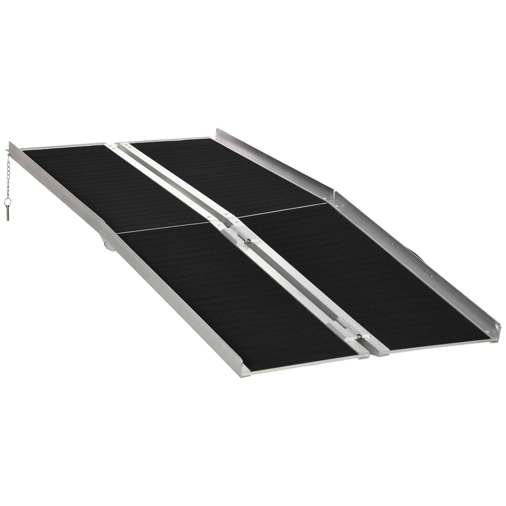 Homcom - Wheelchair Ramp 6FT, Folding Aluminum Threshold Ramp with Non-Slip Surface, Transition Plate, 594lbs Weight Capacity - Black