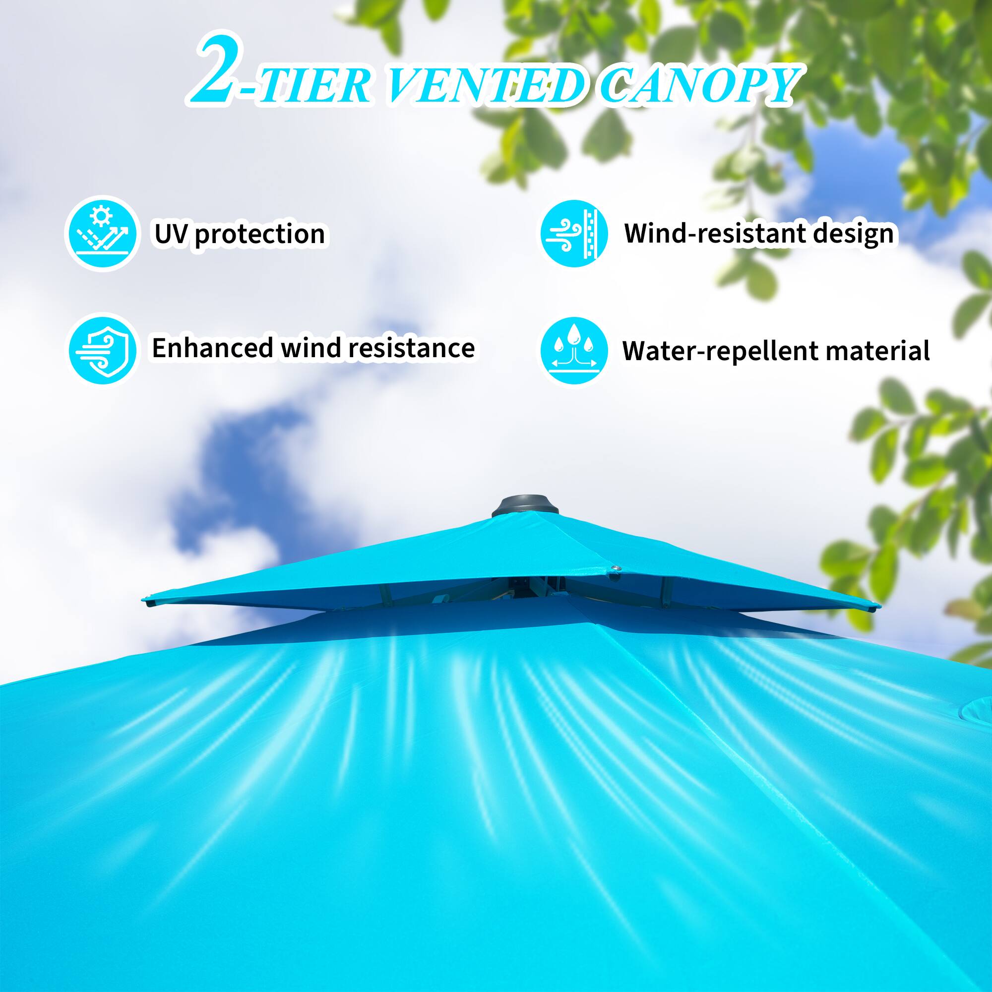 2-TIER VENTED CANOPY

- UV protection
- Enhanced wind resistance
- Wind-resistant design
- Water-repellent material