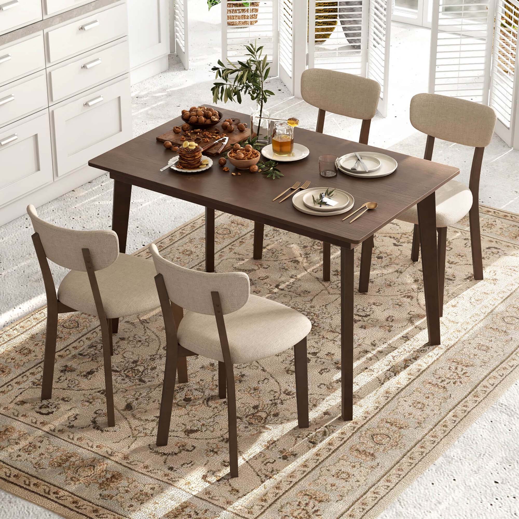 Alt View 11. Costway - 5-Piece Dining Table Set for 4 Farmhouse Wooden Table & 4 Upholstered Chairs - Brown and Gray.