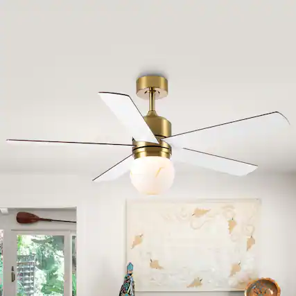Front. Parrot Uncle - 52" Gold Ceiling Fan with 3CCT Dimmable LED Light and Remote - Gold.