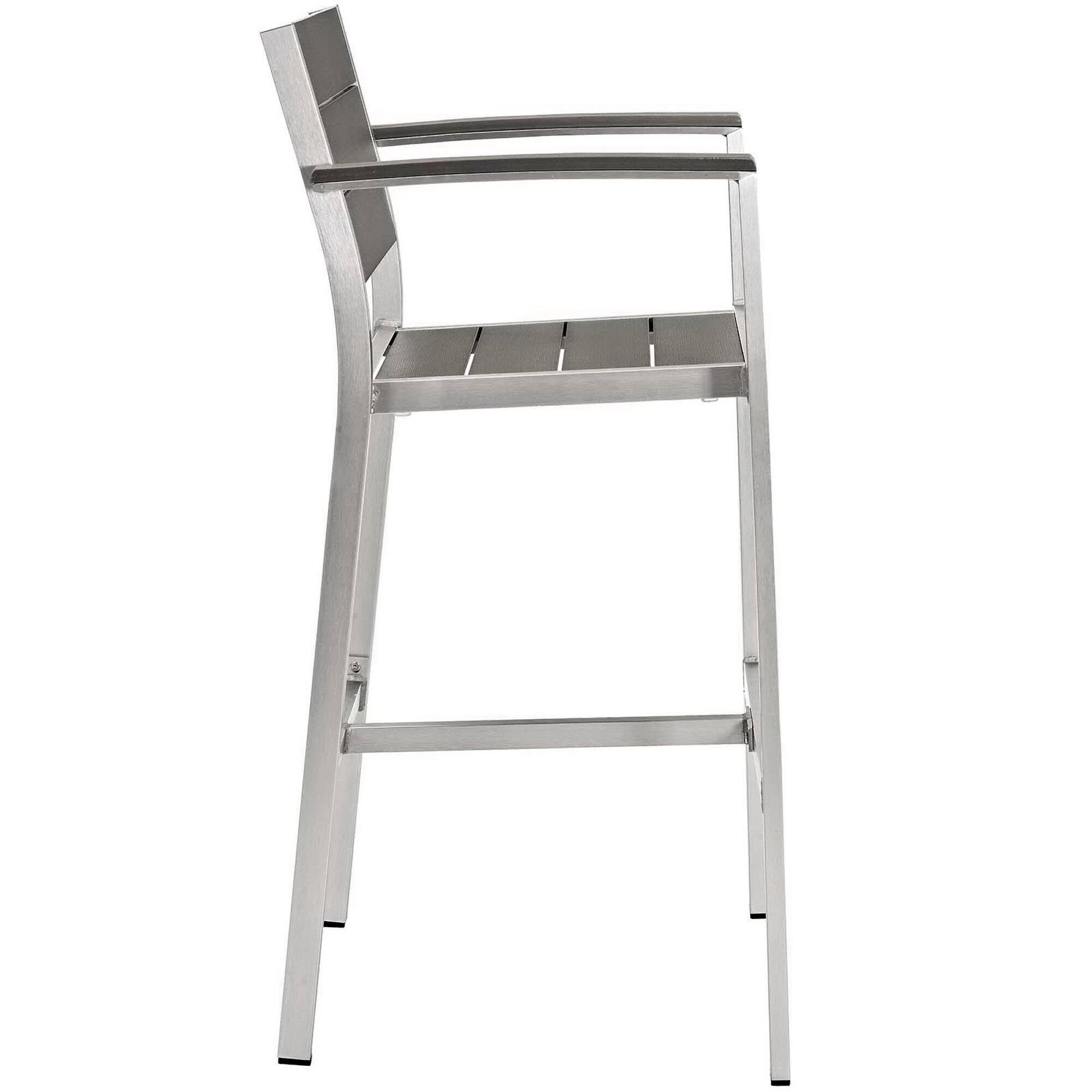 Left. Modway - Shore 3-Piece Outdoor Patio Aluminum Pub Set - Bar Table and Two Cushioned Barstools, Anodized Frame, 43.5 in Bar Height - Gray.