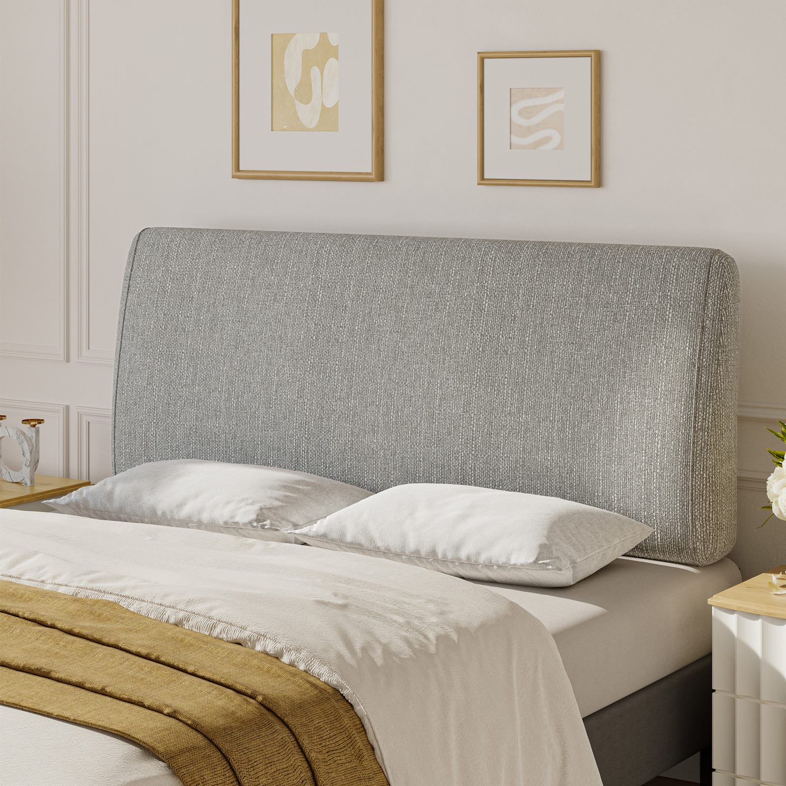 Front. Pinmoco - Pinmoco - Upholstered Headboard Ergonomic Design Headboard - Gray.