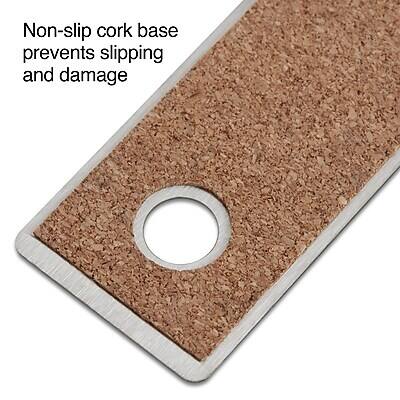 Non-slip cork base prevents slipping and damage