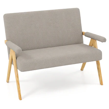 Front. Gymax - Gymax Loveseat Sofa Upholstered Sherpa Couch w/Armrests & Wooden Legs for Living Room Gray - Gray.