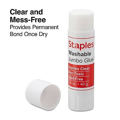 Clear and Mess-Free  
Provides Permanent Bond Once Dry  

Staples  
Washable Jumbo Glue  
Applies Clear  
Non-Toxic  
Acid-Free  
4 oz. • 40 g