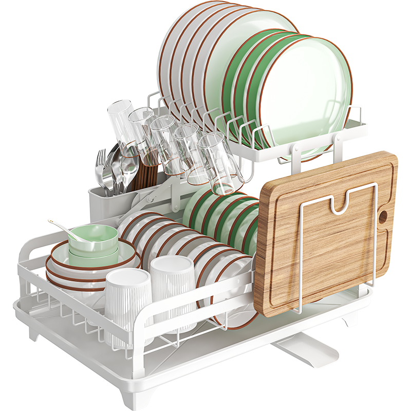 Sugift - 2-Tier Collapsible Multi-Functional Dish Drying Rack - White