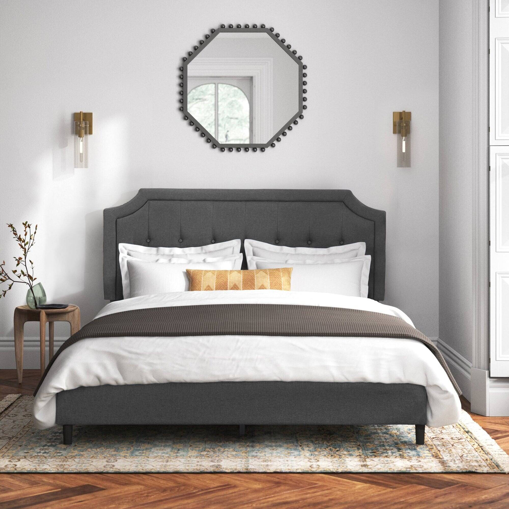 Vecelo - Linen Upholstered Queen Size Bed Frame with Adjustable Headboard - Noise Free Platform Bed, 8" Under Bed Storage - Dark Gray