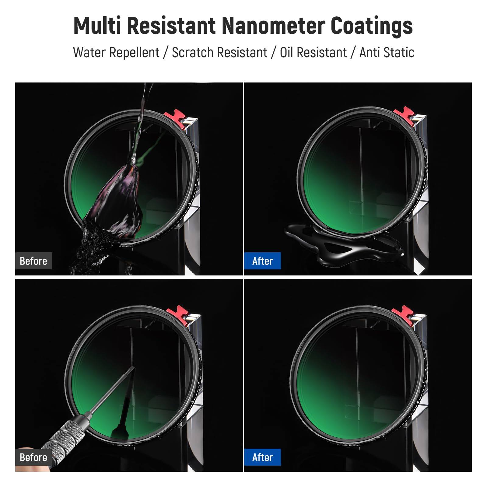 Multi Resistant Nanometer Coatings  
Water Repellent / Scratch Resistant / Oil Resistant / Anti Static  

Before After  
Before After
