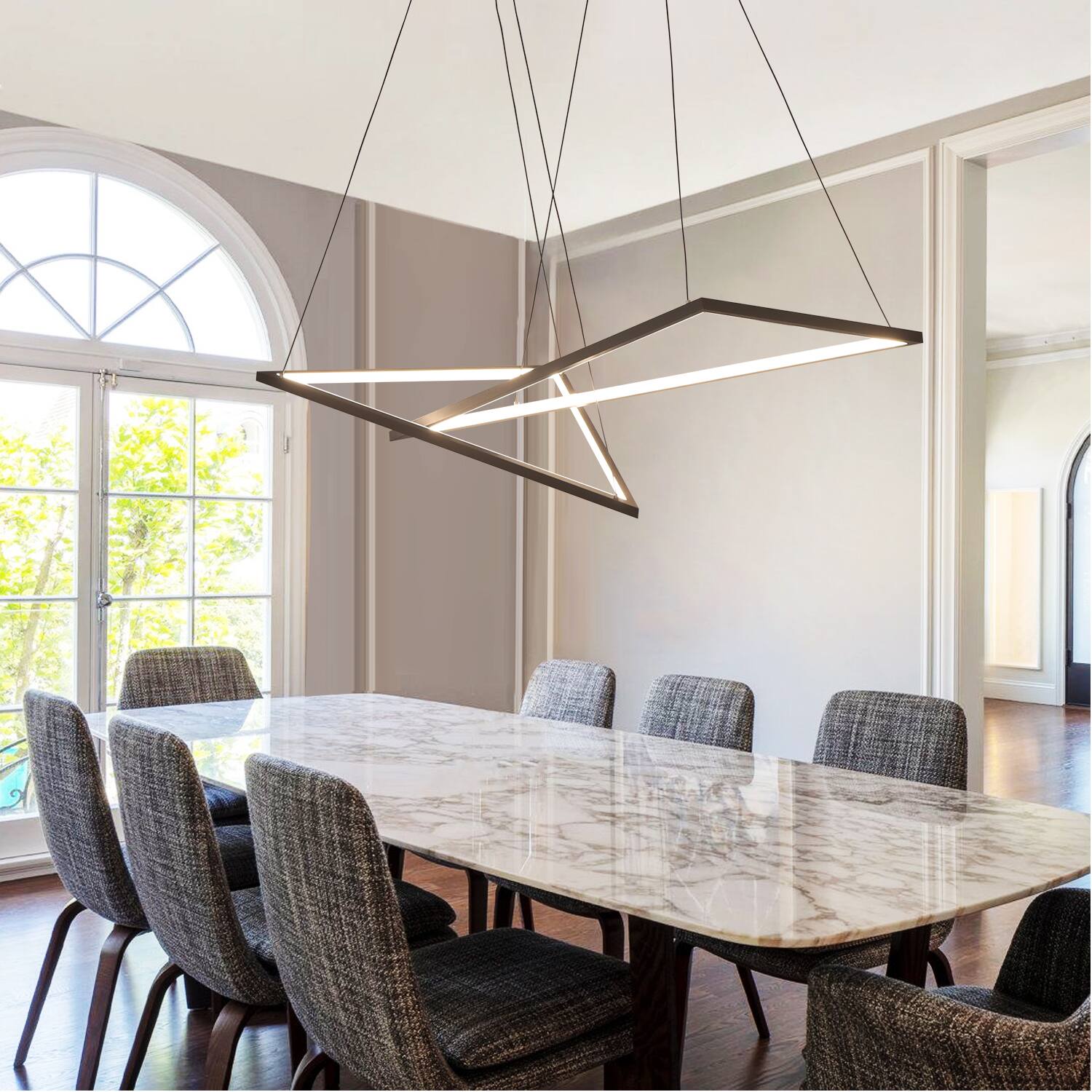 Angle. Umeiluce - 47 Inch Modern Geometric Chandelier Linear Kitchen Island Lighting Led Dimmable - Matte Black.