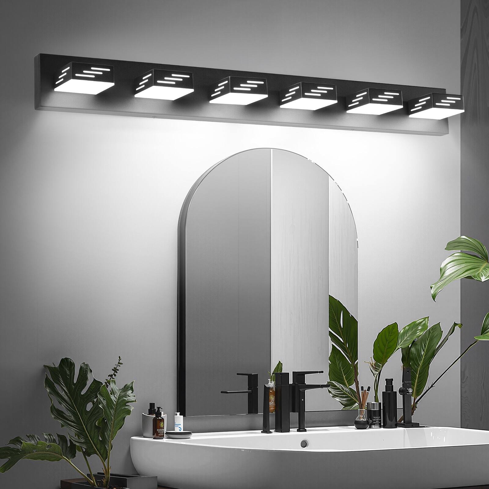 Front. VEVOR - 6-Light LED Modern Vanity Light Fixtures, 40.35-Inch, Black Finish Bathroom Wall Lighting Fixture Over Mirror - Black.