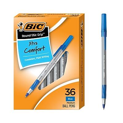 BIC Round Stic Grip  
Xtra Comfort  
Consistent, Fluid Writing  

36 Blue Medium Ball Pens