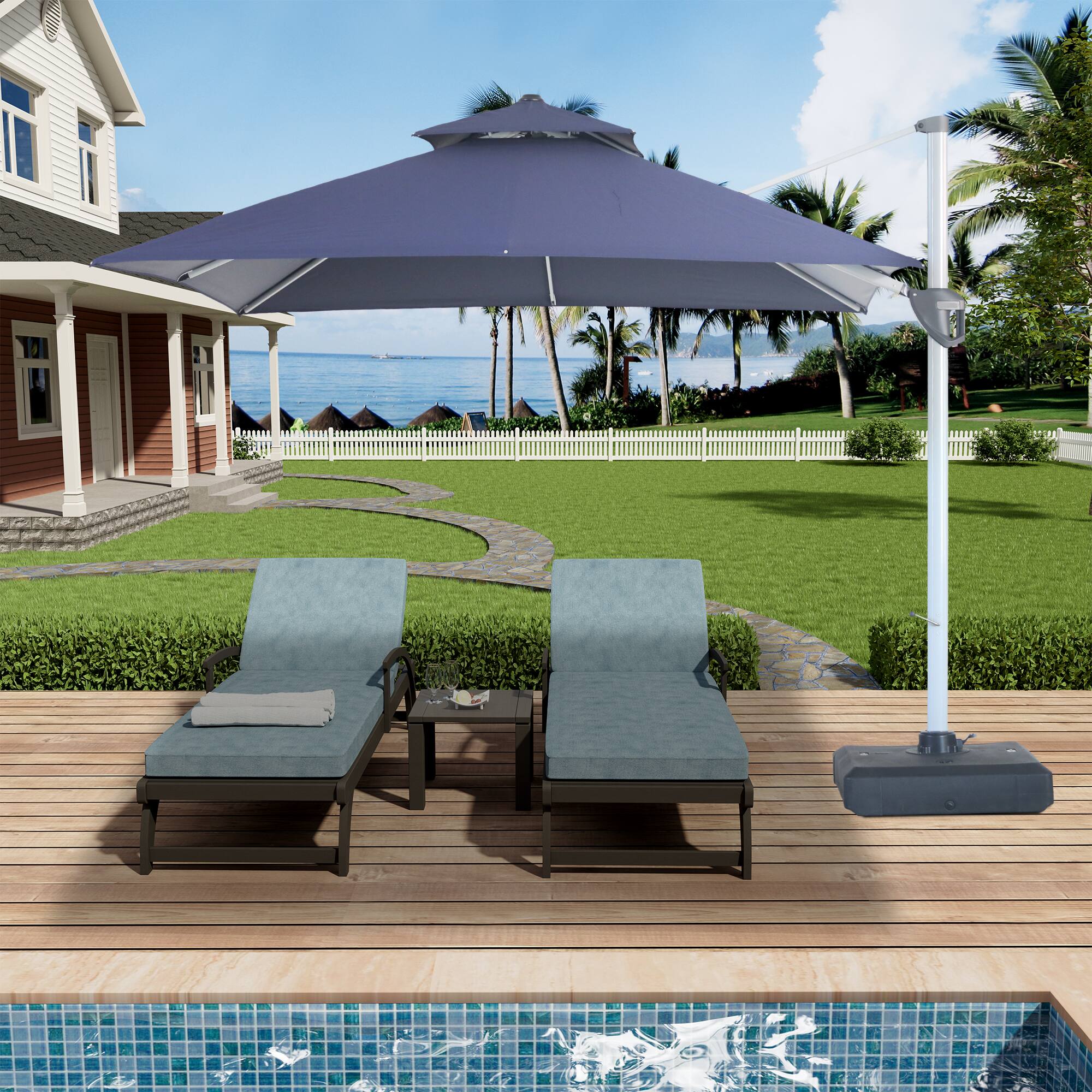 Alt View 4. Mondawe - 10ft. Square Aluminum 360-Degree Cantilever Patio Umbrella - Navy Blue.