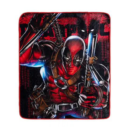 Front. Marvel - Marvel Comics Deadpool Batons Raschel Throw Blanket | 50 x 60 Inches - Red.