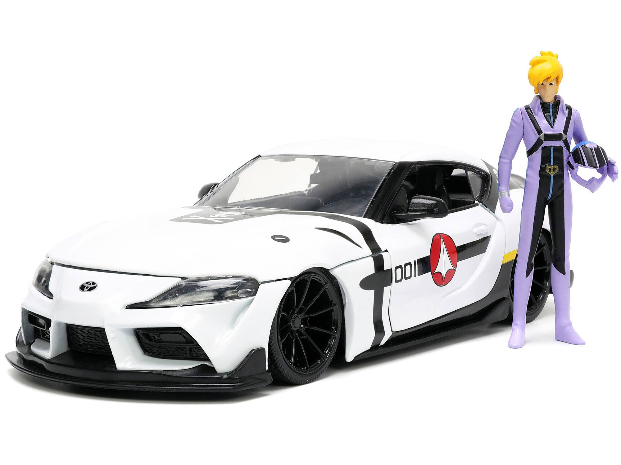 Alt View 5. Jada - 2020 Toyota Supra White and Roy Focker Figurine "Robotech" "Hollywood Rides" Series 1/24 Model Car by Jada.