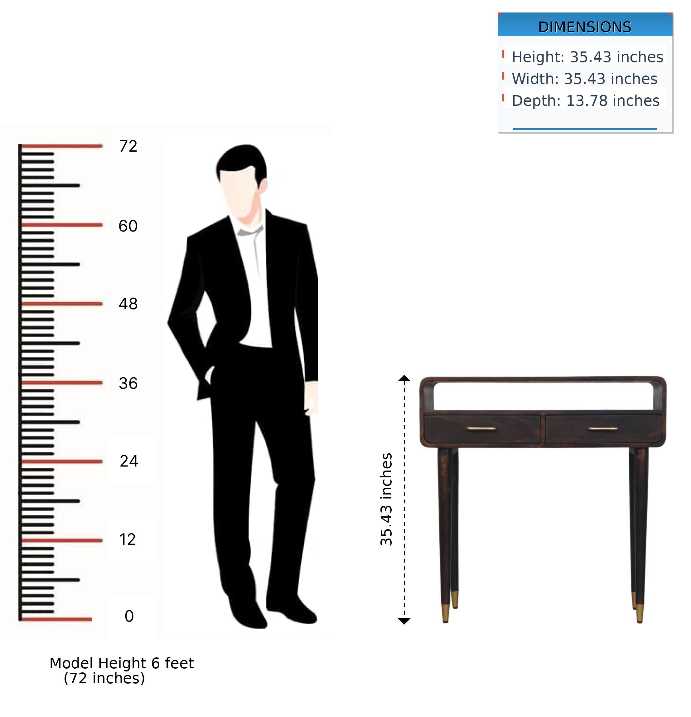 DIMENSIONS  
Height: 35.43 inches  
Width: 35.43 inches  
Depth: 13.78 inches  

Model Height 6 feet (72 inches)