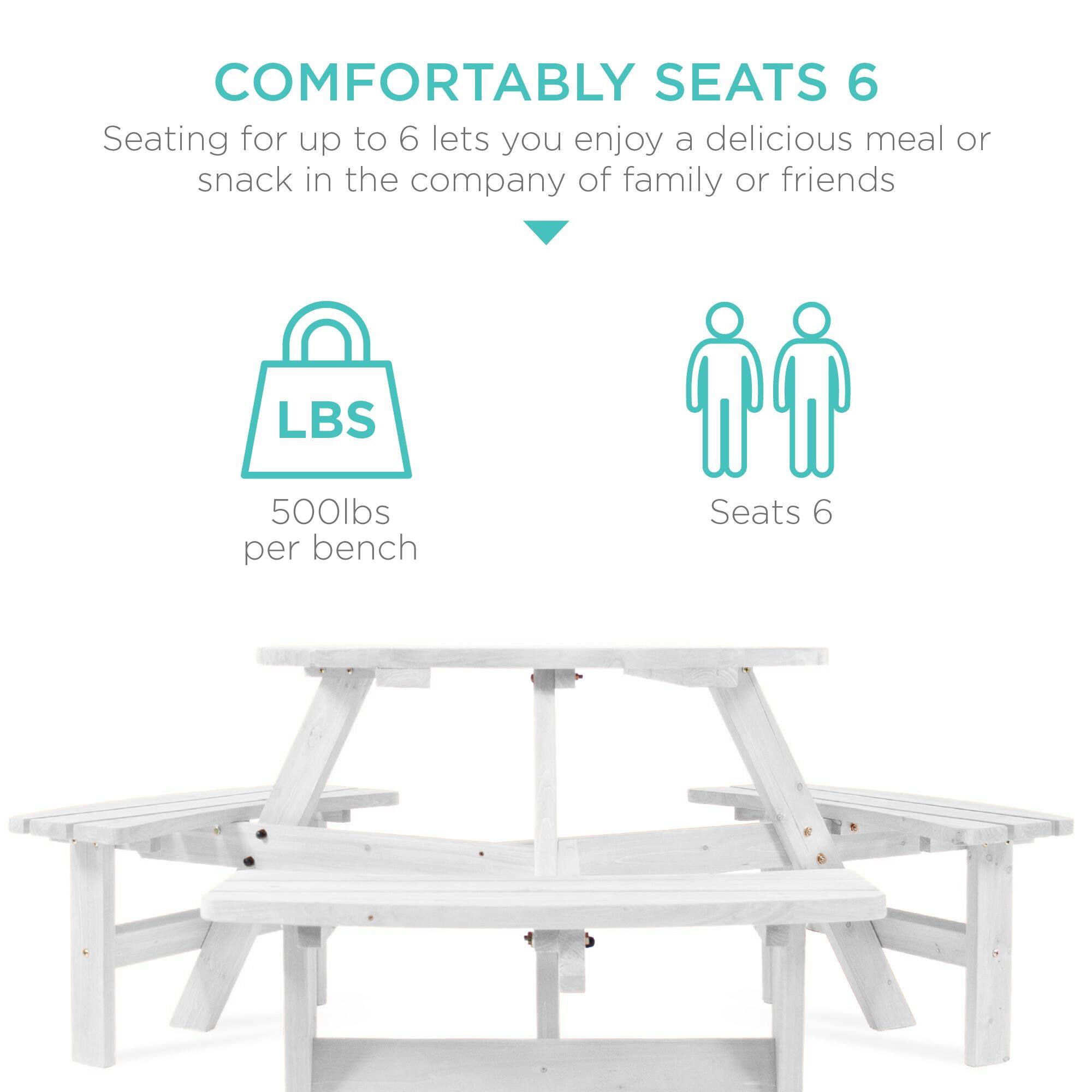COMFORTABLY SEATS 6  
Seating for up to 6 lets you enjoy a delicious meal or snack in the company of family or friends  

LBS  
500lbs per bench  

Seats 6