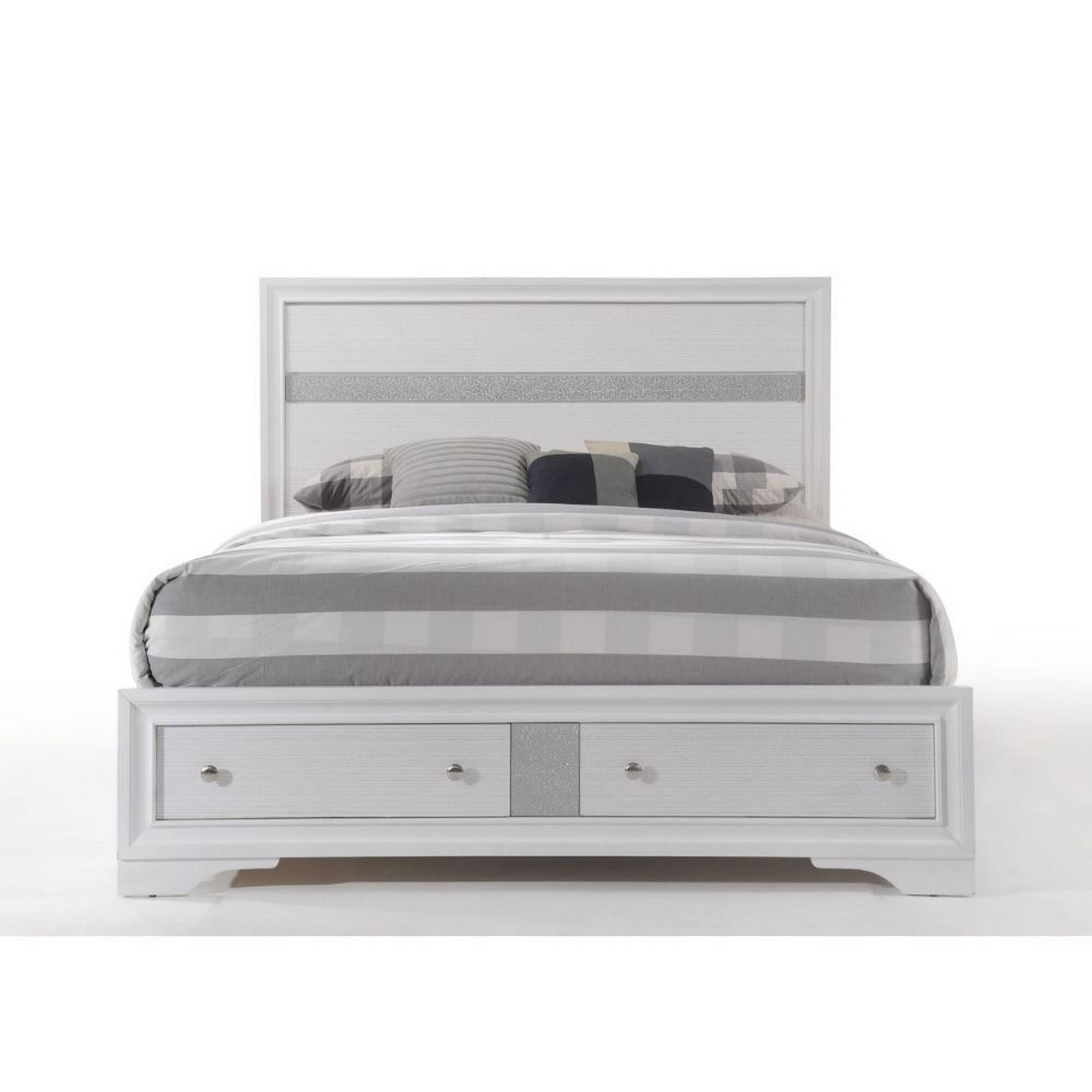 Alt View 2. Manhattan Lane - Classy Queen Size Bed With Storage - White.