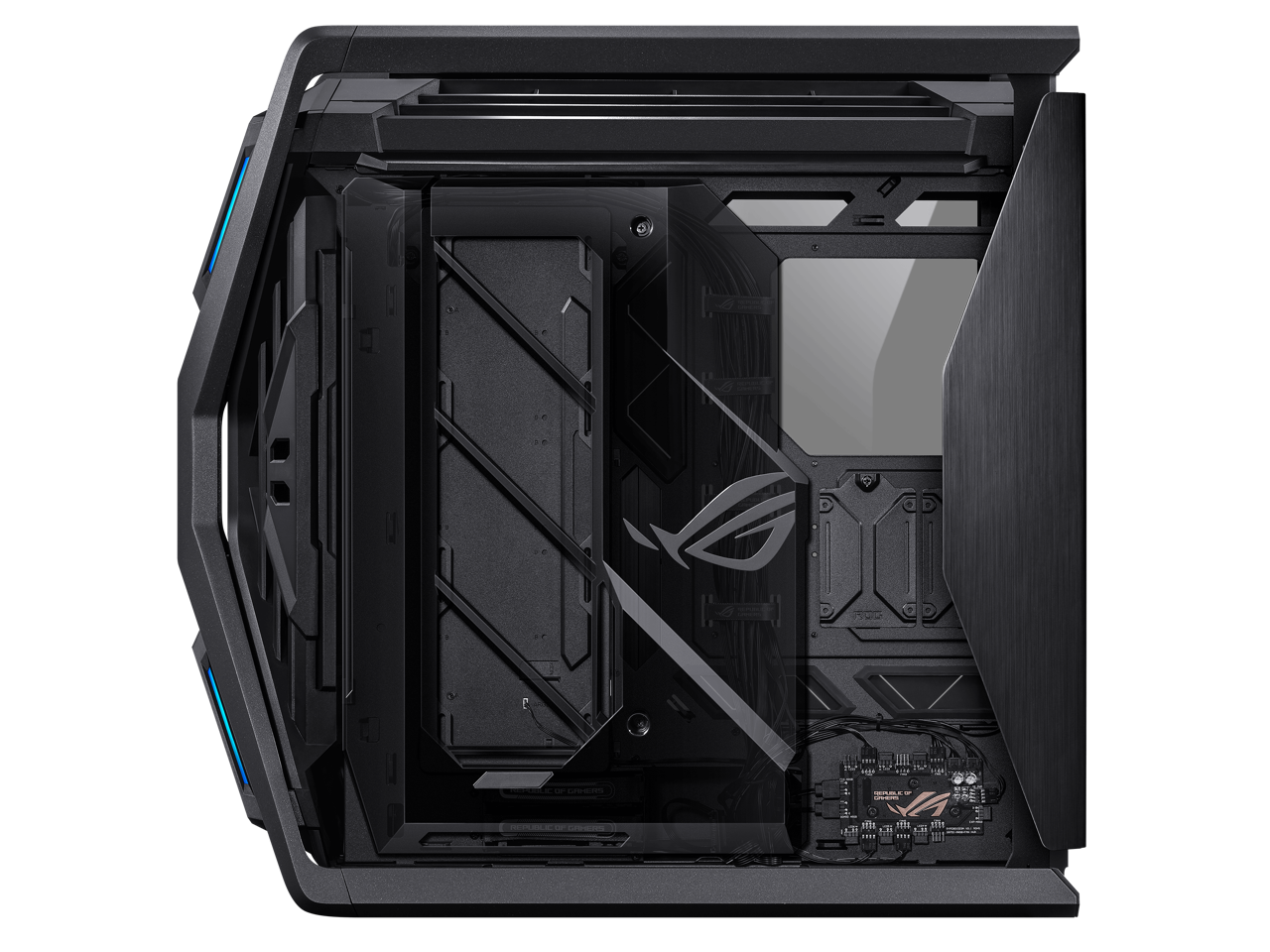 Alt View 7. ASUS - ASUS ROG Hyperion GR701 EATX full-tower case, semi-open, tool-free panels, 2x 420mm rad support, GPU holder, 2x Type-C - Black.