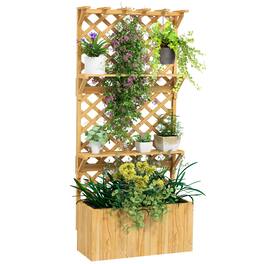 Outsunny - Wooden Planter with Trellis, Raised Garden Bed with Hanging Roof, Plant Shelf, 30" x 13" x 70" - Natural Wood