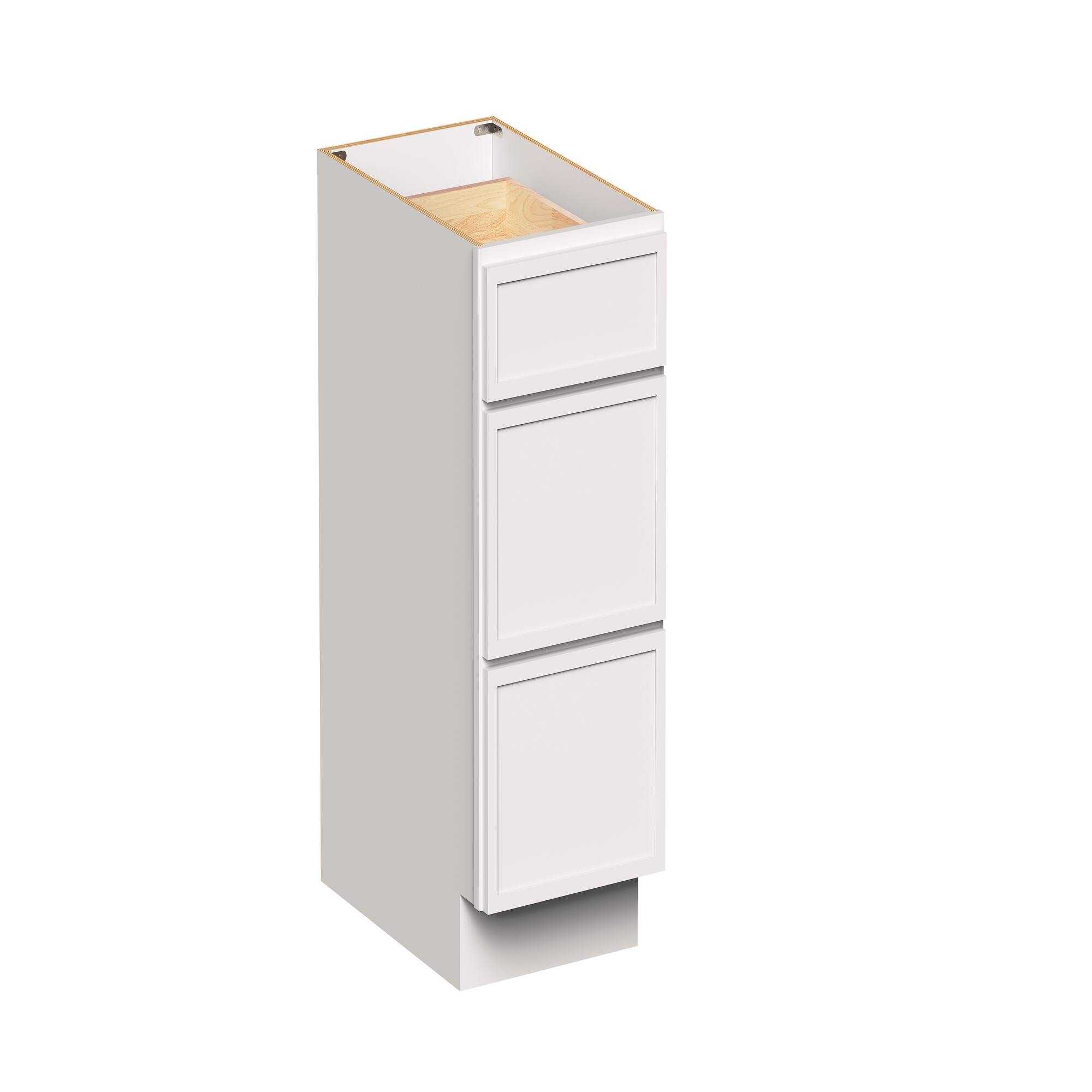 Angle. Boyel Living - 15-in W x 34.5-in H x 24-in D Slim Shaker RTA Kitchen 3-Drawer Base Cabinet with Soft-Close Drawers - Snow White.