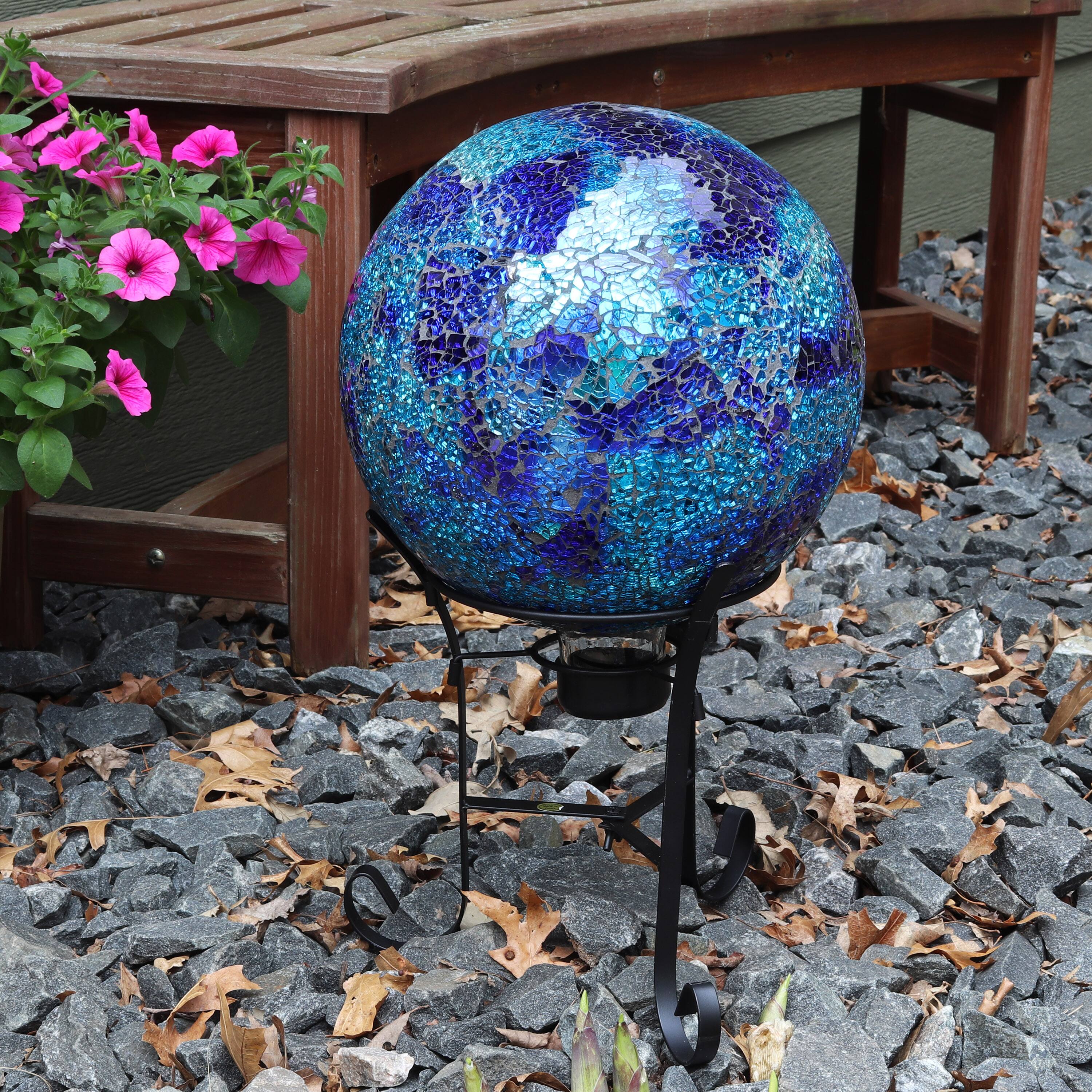 Alt View 5. Sunnydaze - Crackled Glass Gazing Globe - 10 in - Deep Ocean Swirl.