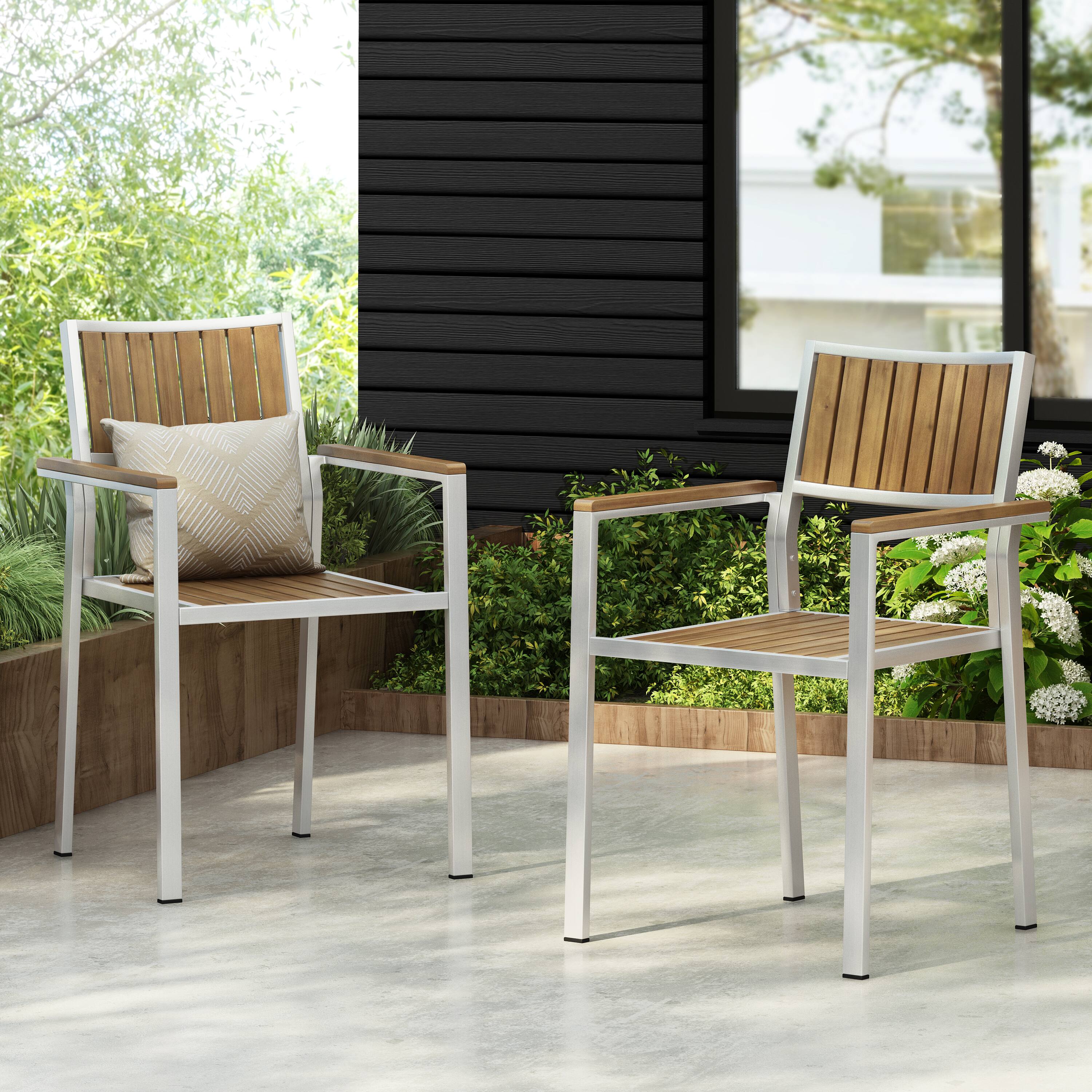 Front. Lirago - 21 Inch Dining Chairs Set of 2 Aluminum Frame with Wood Accent Sturdy Outdoor Indoor Use - Natural.