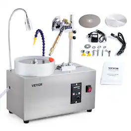 VEVOR - Gem Faceting Machine, 180W Jade Grinding Polishing Machine 0-2980RPM Adjustable Rotating Speed, Rock Jewel Angle - Silver