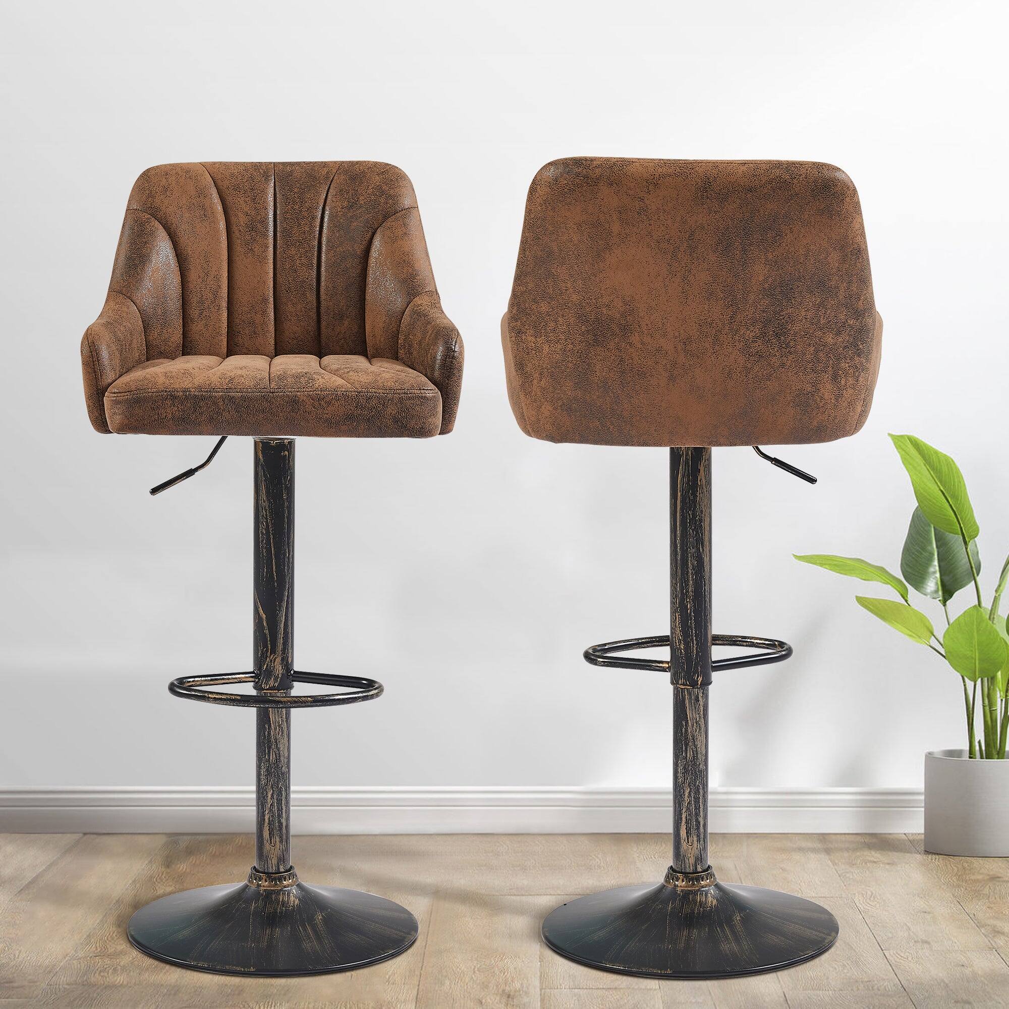 Alt View 2. Vecelo - Set of 2 Adjustable Swivel Bar Stools - PU Leather Seat, 360° Rotation, Height 35.4"-43.7", 330lb Capacity - Dark Brown.