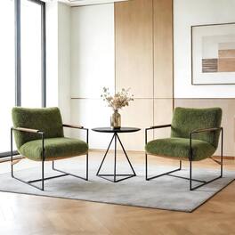 Winado - 2PCS 28" Reading Armchair with Removable Seat Cushion Tan Microfiber Seat Base Metal Frame Plush Upholstery Accent Chair - Olive Green