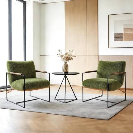 Front. Winado - 2PCS 28" Reading Armchair with Removable Seat Cushion Tan Microfiber Seat Base Metal Frame Plush Upholstery Accent Chair - Olive Green.
