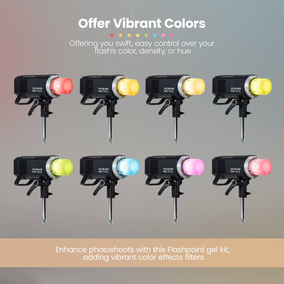 Offer Vibrant Colors  
Offering you swift, easy control over your flash's color, density, or hue  

Enhance photoshoots with this Flashpoint gel kit, adding vibrant color effects filters
