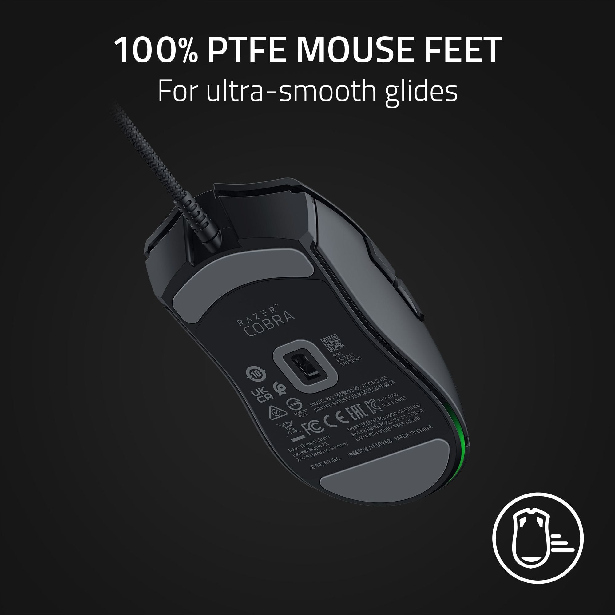100% PTFE Mouse Feet for ultra-smooth glides - Razer Cobra.