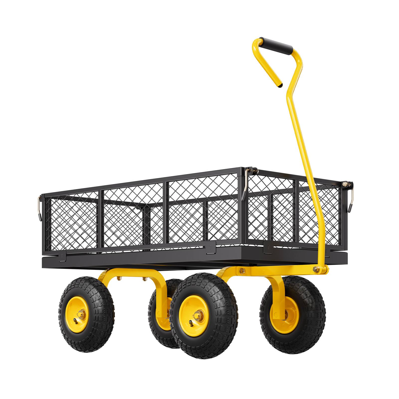Alt View 5. VEVOR - 900 Lbs Heavy Duty Steel Garden Cart, Garden Wagon Cart on Wheels, Outdoor Metal Yard Utility Wagon Carts - Yellow;Black.