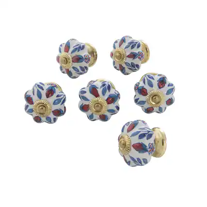 Front. TX USA Corporation - Ceramic Persian Floral Scallop Knob Multi Set of 6 - Multi.