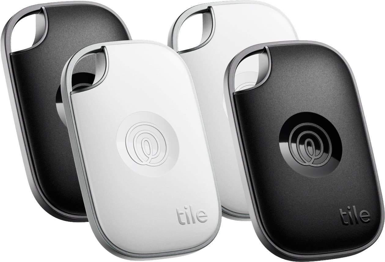 Tile by Life360 - Life360 Tile Pro - Powerful Bluetooth Tracker, Key Finder and Item Locator. iOS & Android Compatible. 4-Pack - Black & White - Angle_Zoom