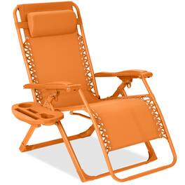 Best Choice Products - Monochromatic Zero Gravity Chair, Folding Patio Recliner w/Side Tray, Headrest - Tangerine