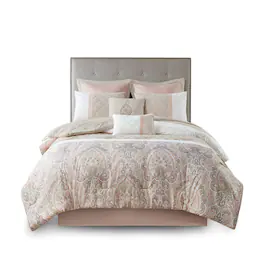 Gracie Mills - Ronny 8-Piece Damask-Inspired Comforter Set - Blush