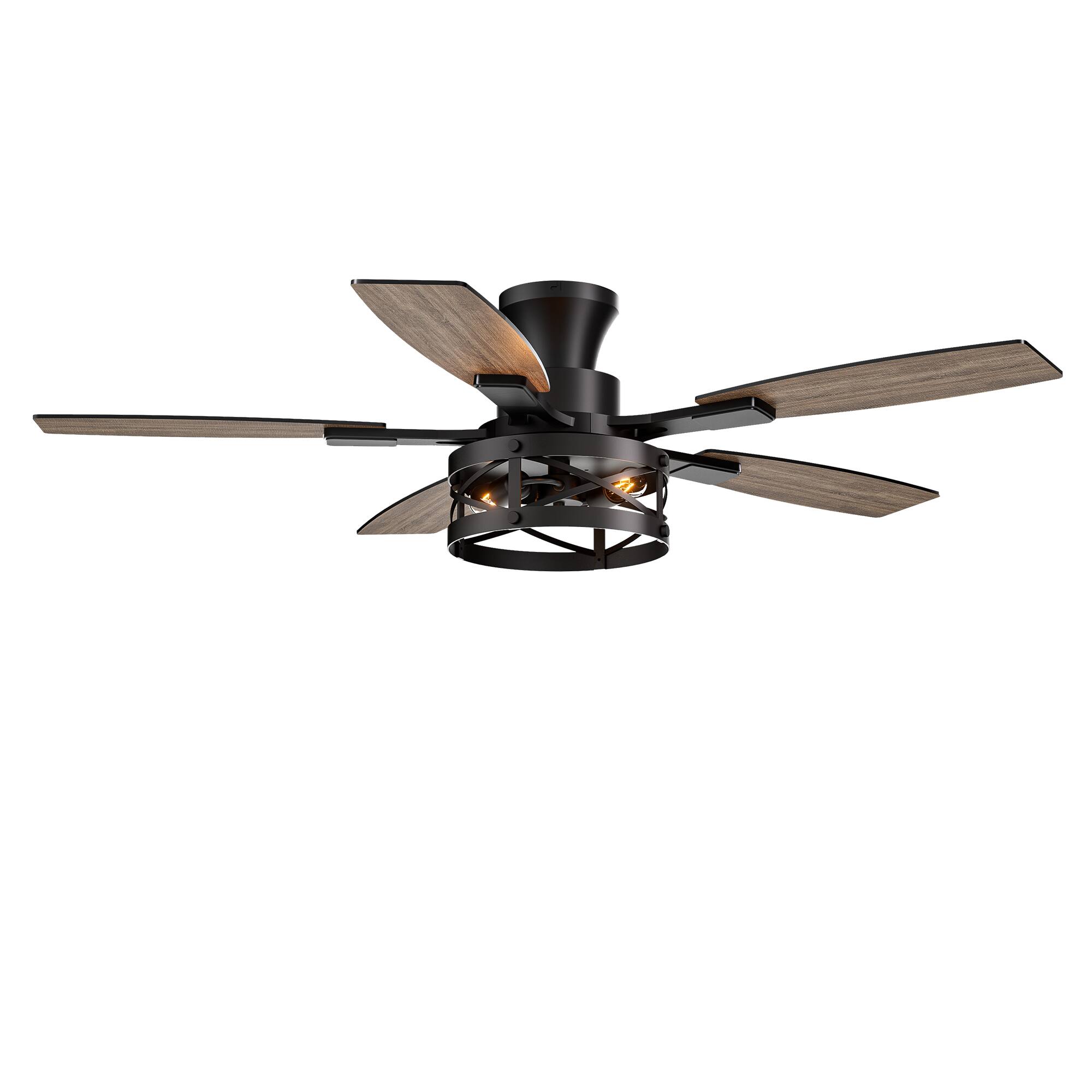 Alt View 6. Siljoy - 52-In Farmhouse Flush Mount Lighted Cage Ceiling Fan  Walnut/Black Blades & Remote for Living Room Patio Bedroom - Black.