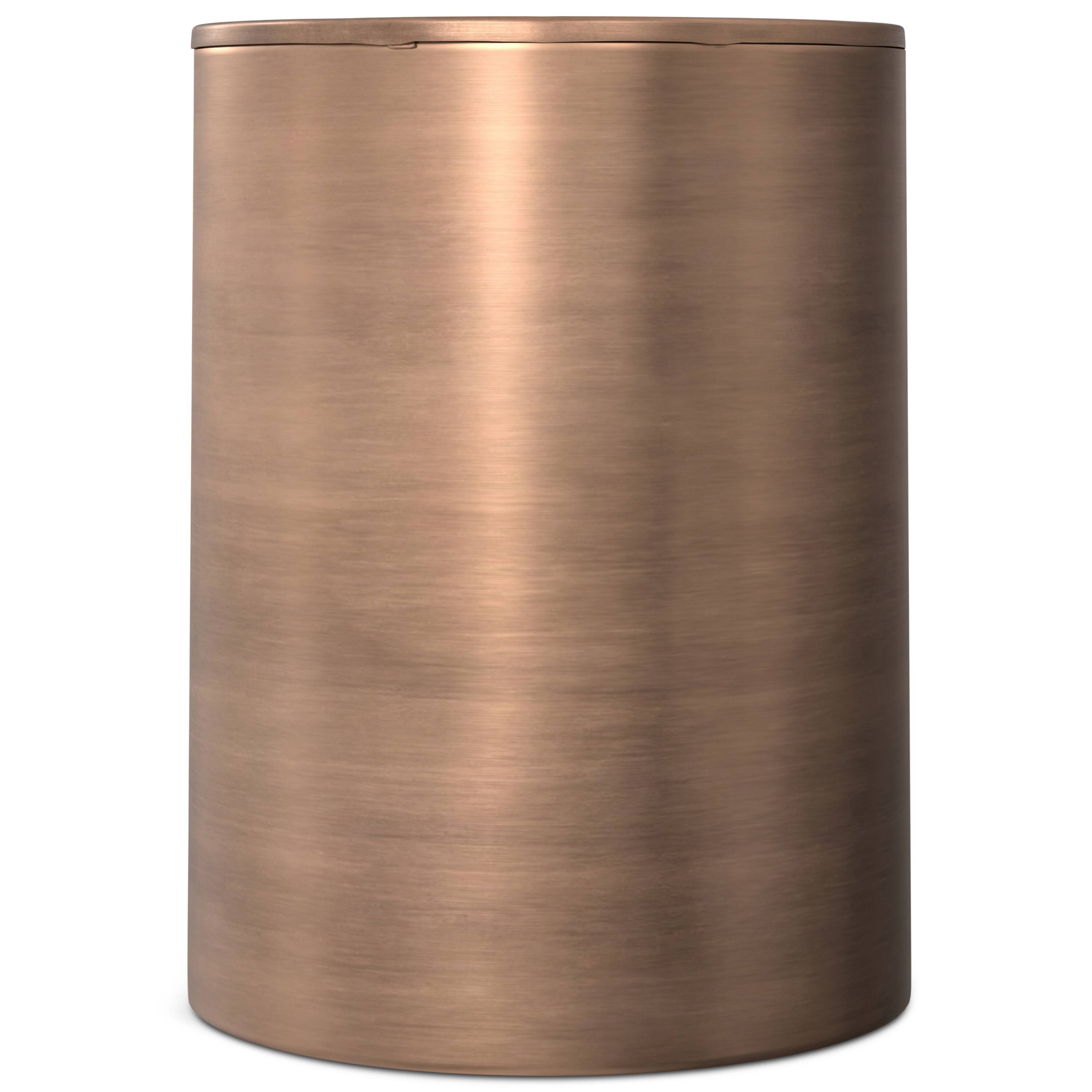 Left. Simpli Home - Corbin Industrial 16 inch Wide Metal Metal Side Table in Antique Copper  , Fully Assembled - Antique Copper.