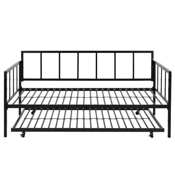 Back. Hivvago - Hivvago Twin size Heavy Duty Metal Daybed with Roll-Out Trundle Bed - Black.
