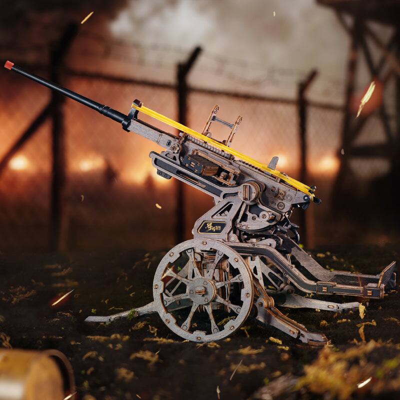 Alt View 2. ROKR - ROKR Anti-Aircraft 3D Wood Puzzle Mechanical Rubber Band Shooting Model Kit, DIY Building Set, Desktop Decor LQM01.