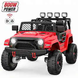 Wisairt - 24V Jeep 4WD Ride-On Car w/Remote Control, 3 Speeds, Bluetooth and Music, for Kids 3-8 - Red
