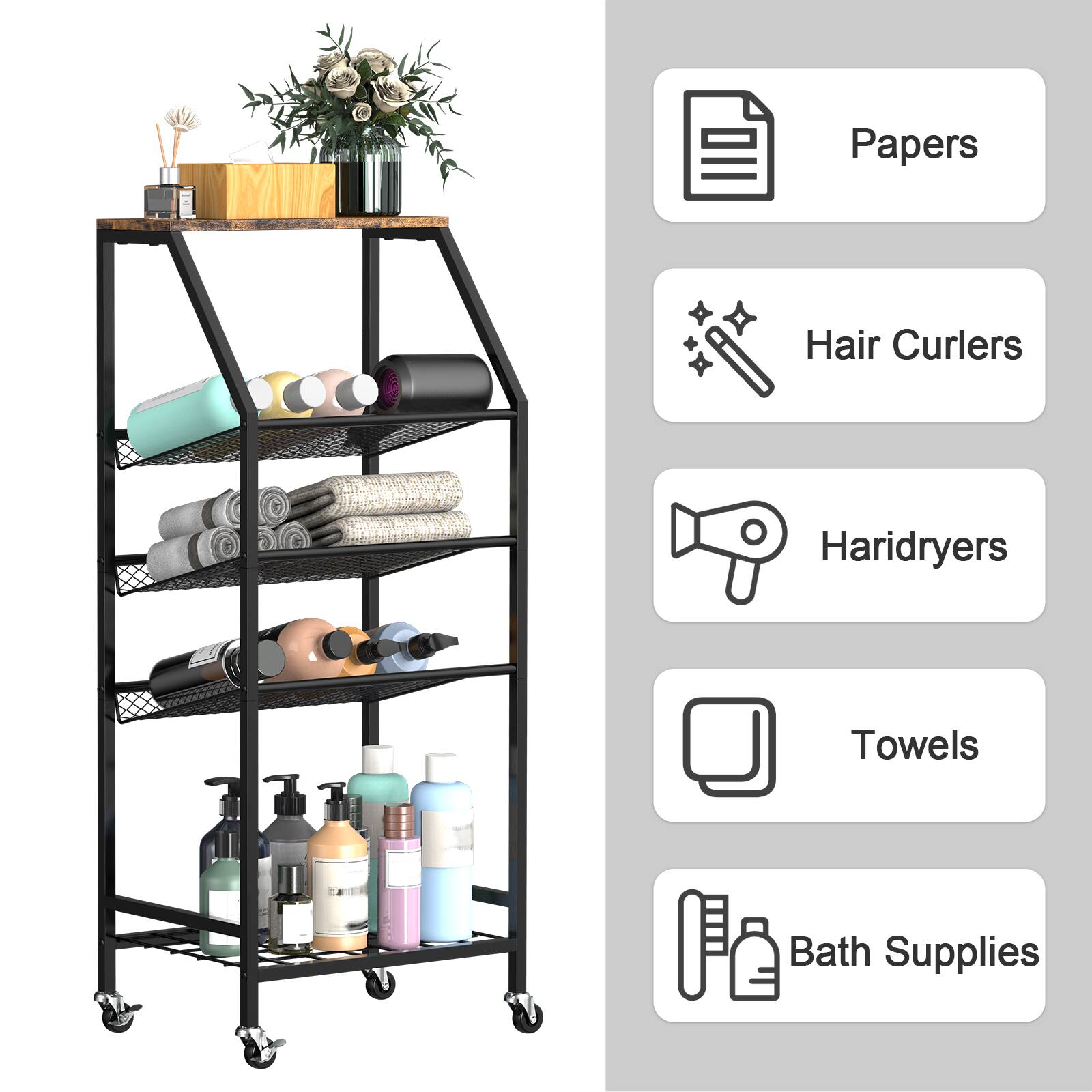 Papers  
Hair Curlers  
Hairdryers  
Towels  
Bath Supplies