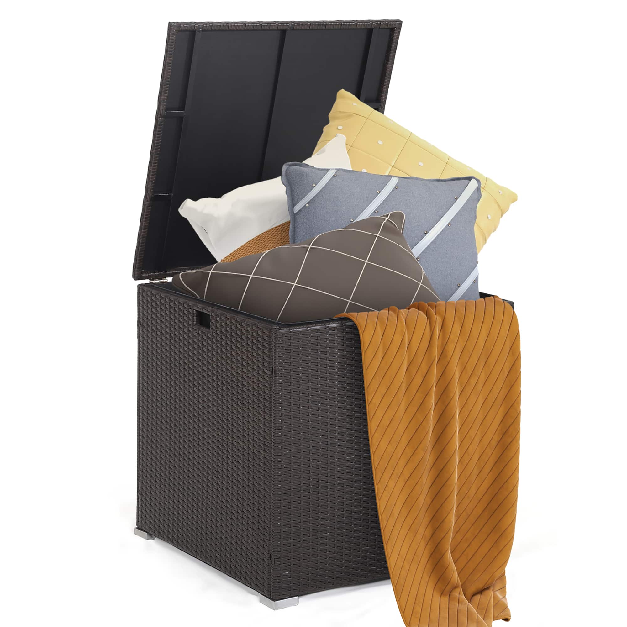 Costway - 72 Gallon Patio Rattan Wicker Storage Deck Box Container with Liner Garden - Mix Brown