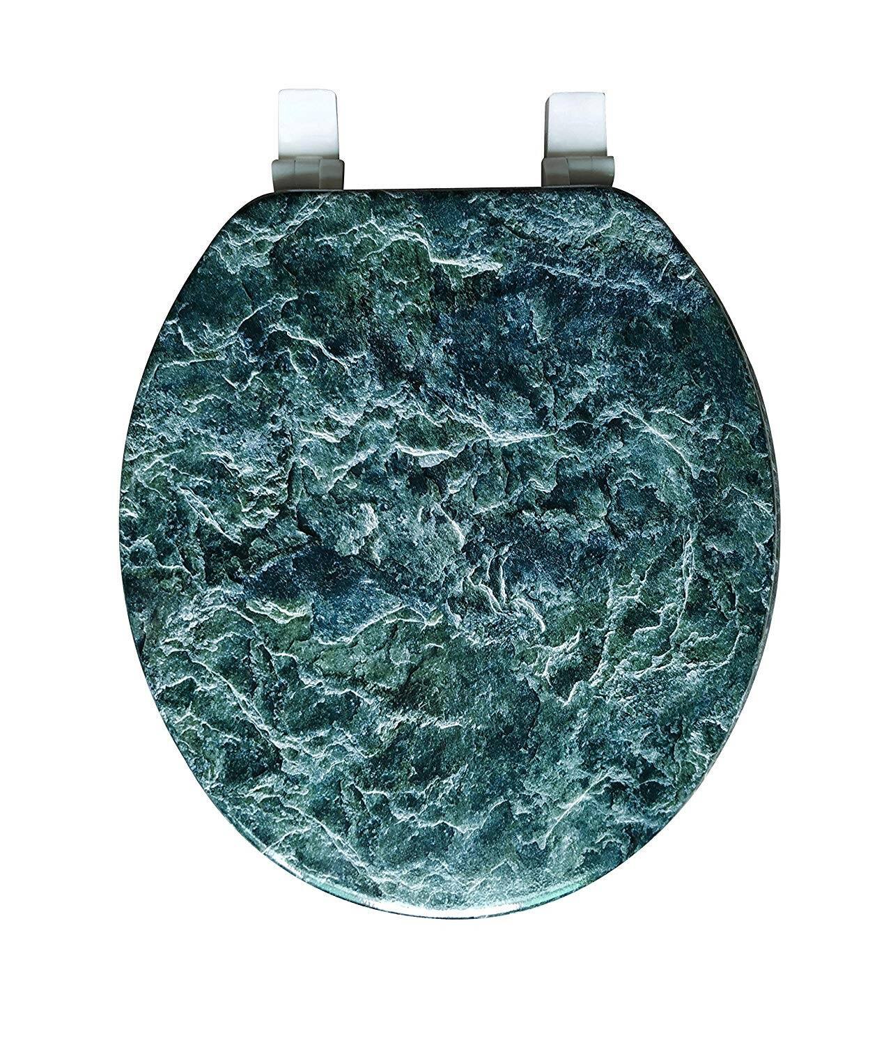 Alt View 1. J&V TEXTILES - Marble Round Toilet Seat - Jade.