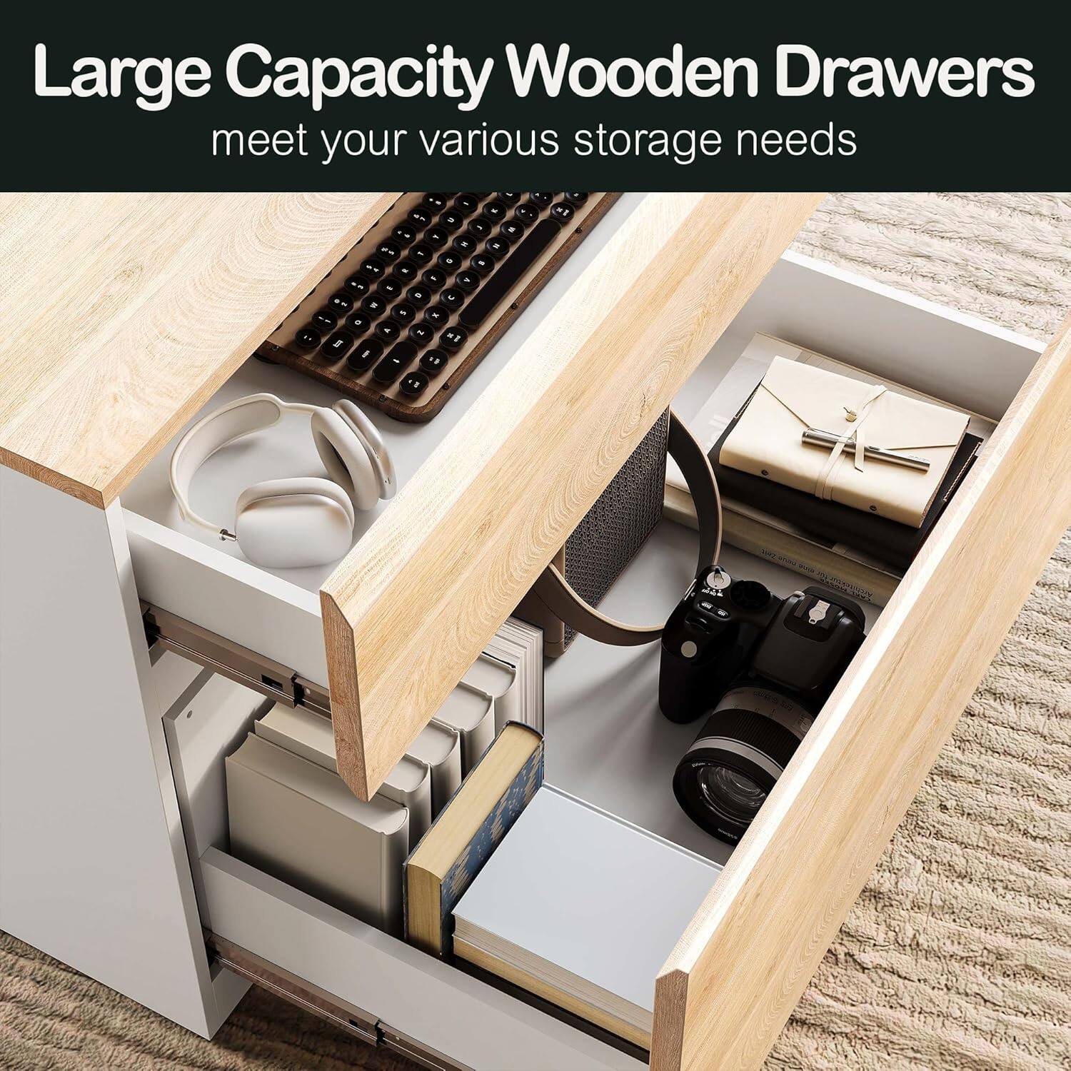 Large Capacity Wooden Drawers  
meet your various storage needs