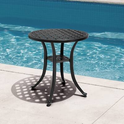 Alt View 5. Crestlive Products - Crestlive Products 20in Cast Aluminum Patio Coffee Side Round Outdoor Bistro Table 19.1inWx19.1inL - Black.