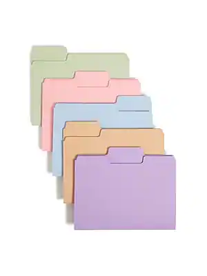 Front. Smead - SuperTab File Folders, 1/3 Cut, Letter Size, Multicolor, 100/Box - Assorted Colors.