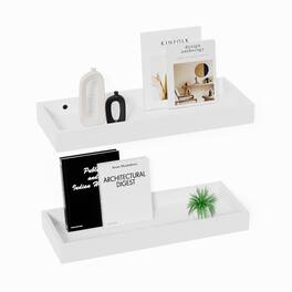 BOMEDA - 2 Pack 16 in Floating Shelves for Wall, Rustic Wooden Wall Shelves with Raised Lip for Bathroom, Bedroom, Kitchen - White